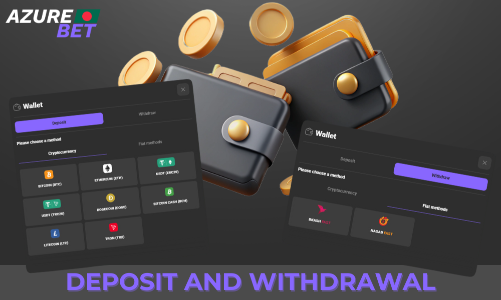 Azure Bet deposit and withdrawal options